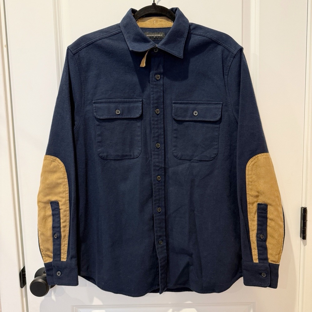 Banana Republic Mens Moleskin Button Up Shirt Small Navy Thick Elbow Patch